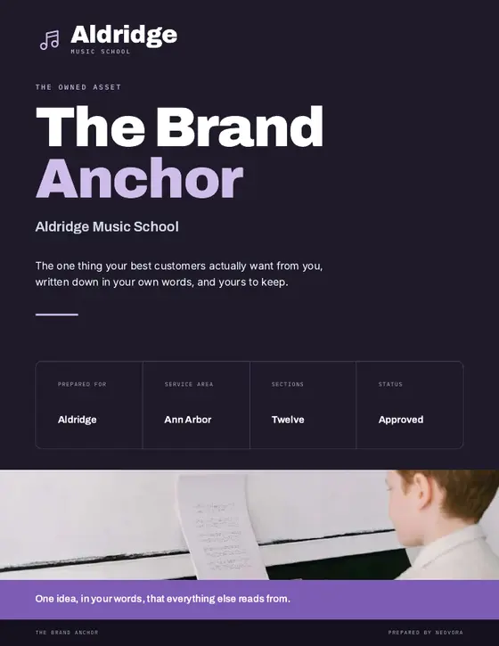 The cover of the Brand Anchor written for Aldridge Music School
