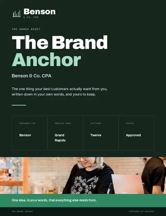 The cover of the Brand Anchor written for Benson & Co. CPA