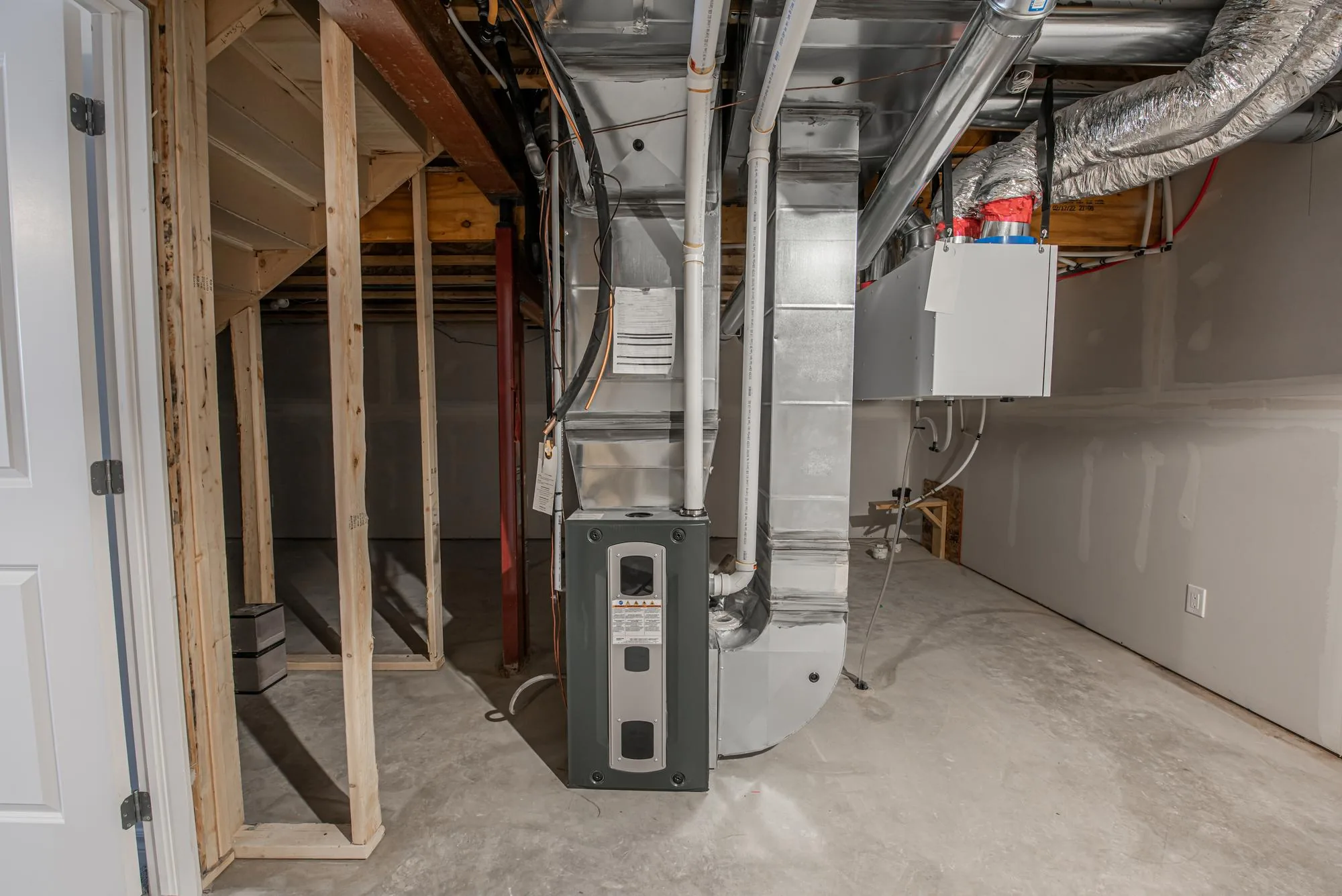 The furnace and ductwork in a house, with nobody working on it